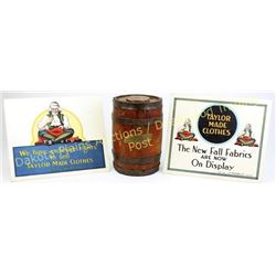 Collection of 4 includes antique counter top keg with original "Gasparro Pitted Dates in Syrup and B