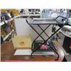 Image 1 : Black floral tea tray dbl trays on wheels + floral magazine stand