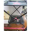 Image 2 : Black floral tea tray dbl trays on wheels + floral magazine stand