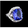 Image 1 : 12.30 ctw Tanzanite and Diamond Ring - 14KT White Gold