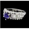 Image 1 : 0.97 ctw Blue Sapphire And Diamond Ring - 14KT White Gold
