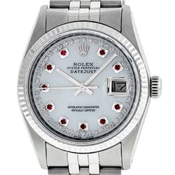 Rolex Mens 36mm Stainless Steel MOP Ruby String Diamond Datejust Wristwatch