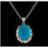 Image 2 : 5.46 ctw Turquoise and Diamond Pendant With Chain - 14KT White Gold