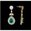 Image 2 : 4.66 ctw Emerald And Diamond Earrings - 18KT Yellow Gold with Rhodium Plating