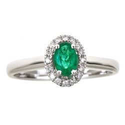 0.46 ctw Emerald and Diamond Ring - 14KT White Gold