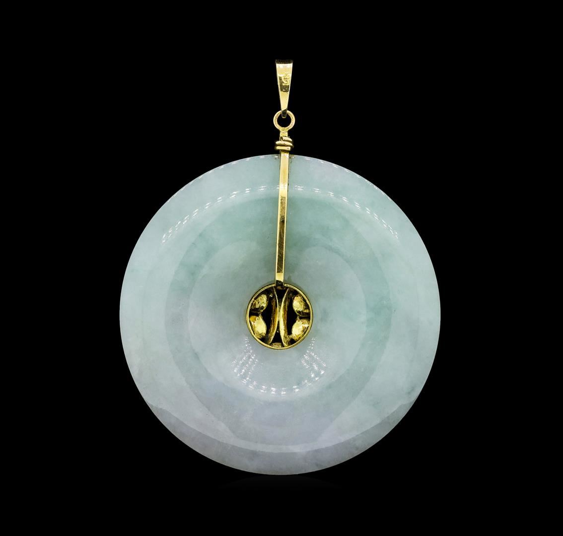 Carved Nephrite Jade Circle and Multi-Color Jade Pendant - 14KT Yellow Gold