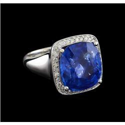 GIA Cert 13.93 ctw Blue Sapphire and Diamond Ring - 14KT White Gold