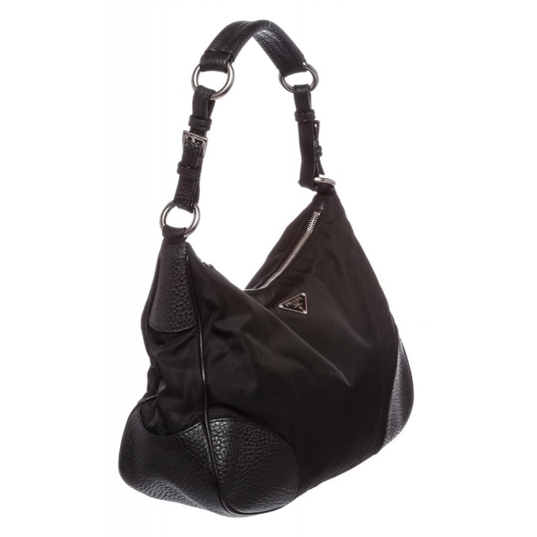 Prada Black Nylon Leather Trim Shoulder Bag