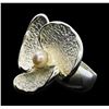 Image 1 : Petal Pearl Ring - Rhodium Plated