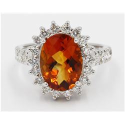 14KT White Gold 4.25ctw Oval Cut Citrine and Diamond Engagement Ring