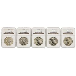 Lot of (5) 1922 $1 Peace Silver Dollar Coins NGC MS63