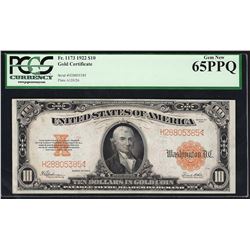 1922 $10 Gold Certificate Note Fr.1173 PCGS Gem New 65PPQ