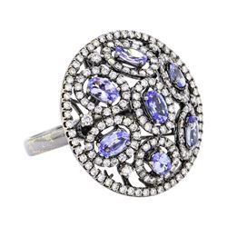18KT Black Rhodium 1.50ctw Tanzanite and Diamond Ring