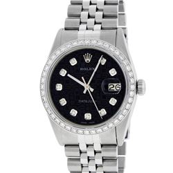 Rolex Mens Stainless Steel Black Diamond Datejust Wristwatch