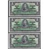 Image 1 : Lot of (3) 1937 $1 Bank of Canada Notes