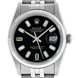Rolex Mens 36mm Stainless Steel Black Diamond and Emerald  Datejust Wristwatch