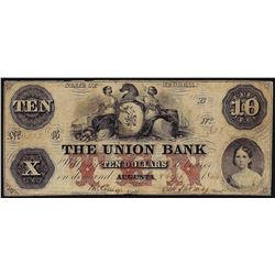 1854 $10 The Union Bank Georgia Obsolete Bank Note
