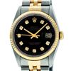Image 1 : Rolex Mens 36mm Two Tone Yellow Gold Black Diamond DateJust Wristwatch