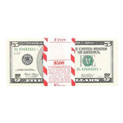Pack of (100) Consecutive 2003 $5 Federal Reserve STAR Notes Uncirculated