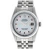 Image 1 : Rolex Mens 36mm Stainless Steel MOP Ruby String Diamond Datejust Wristwatch