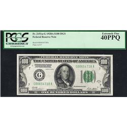 1928A $100 Federal Reserve Note Fr.2151a-G PCGS Extremely Fine 40PPQ