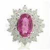 Image 1 : 14KT White Gold 3.66ctw Round Cut Rubellite and Diamond Flower Ring