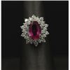 Image 6 : 14KT White Gold 3.66ctw Round Cut Rubellite and Diamond Flower Ring