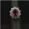 Image 8 : 14KT White Gold 3.66ctw Round Cut Rubellite and Diamond Flower Ring