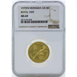 1975FM $100 Bermuda Royal Visit Gold Coin NGC MS69