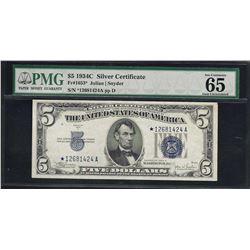 1934C $5 Silver Certificate STAR Note Fr.1653* PMG Gem Uncirculated 65EPQ