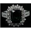 Image 1 : 14KT White Gold 3.89ctw Emerald Cut Green Tourmaline and Diamond Band Ring