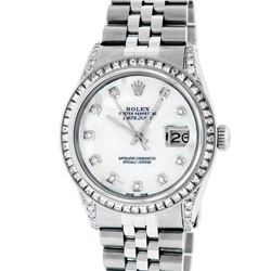 Rolex Mens Stainless Steel MOP Diamond Lugs Datejust Wristwatch
