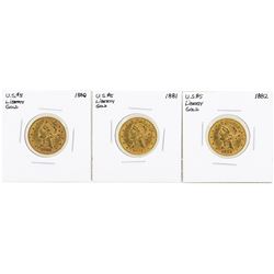 Lot of 1880-1882 $5 Liberty Head Half Eagle Gold Coins