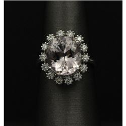 14KT White Gold Estate Bridal 5.32ctw Morganite Ring and Diamond Ring