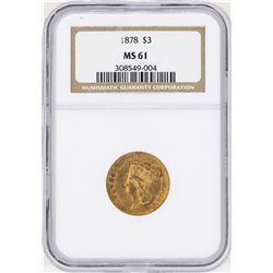 1878 $3 Indian Princess Head Gold Coin NGC MS61