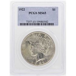 1922 $1 Peace Silver Dollar Coin PCGS MS65