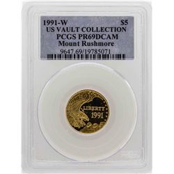 1991-W $5 US Vault Collection Mount Rushmore Proof Gold Coin PCGS PR69DCAM