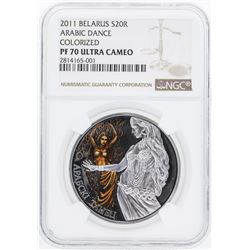 2011 Belarus 20 Roubles Arabic Dance Colorized Silver Coin NGC PF70 Ultra Cameo