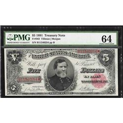1891 $5 Treasury Note Fr.363 PMG Choice Uncirculated 64