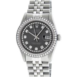 Rolex Mens Stainless Steel Dark Rhodium String Diamond Datejust Wristwatch