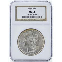 1887 $1 Morgan Silver Dollar Coin NGC MS64