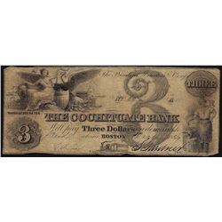 1849 $3 The Cochituate Bank Obsolete Note