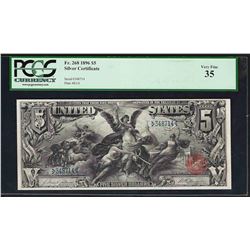 1896 $5 Educational Silver Certificate Note Fr.268 PCGS Very Fine 35