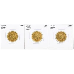 Lot of 1880-1882 $5 Liberty Head Half Eagle Gold Coins