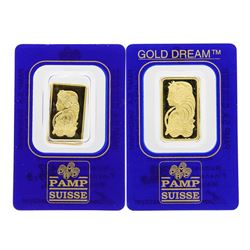 Lot of 2.5 & 5 gram PAMP Suisse .9999 Fine Gold Ingot Bars