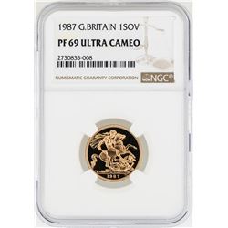 1987 Great Britain Sovereign Gold Coin NGC PF69 Ultra Cameo