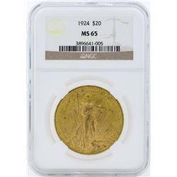 1924 $20 St. Gaudens Double Eagle Gold Coin NGC MS65