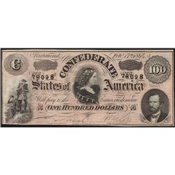 1864 $100 Confederate States of America Note