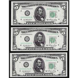 Lot of (3) 1950A $5 Federal Reserve Notes Choice Uncirculated