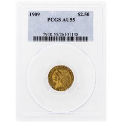 1909 $2 1/2 Indian Head Quarter Eagle Gold Coin PCGS AU55